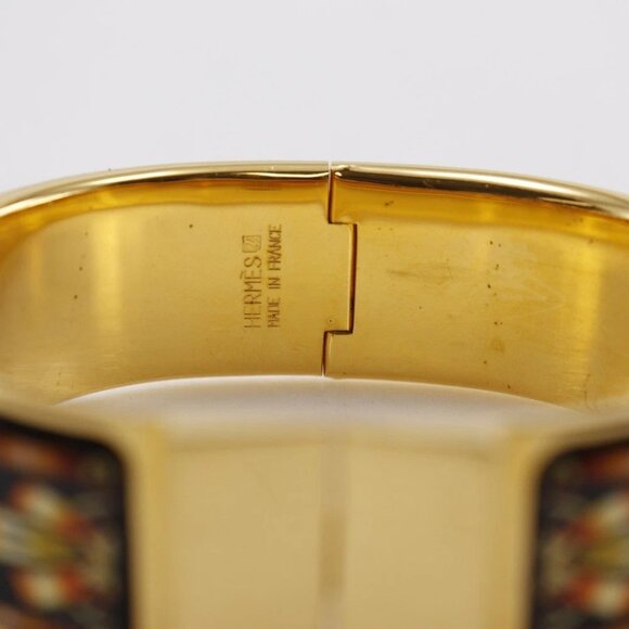 HERMES Location Email Bracelet Shippo Horse Pattern Bangle black Plated Go - Picture 3 of 13